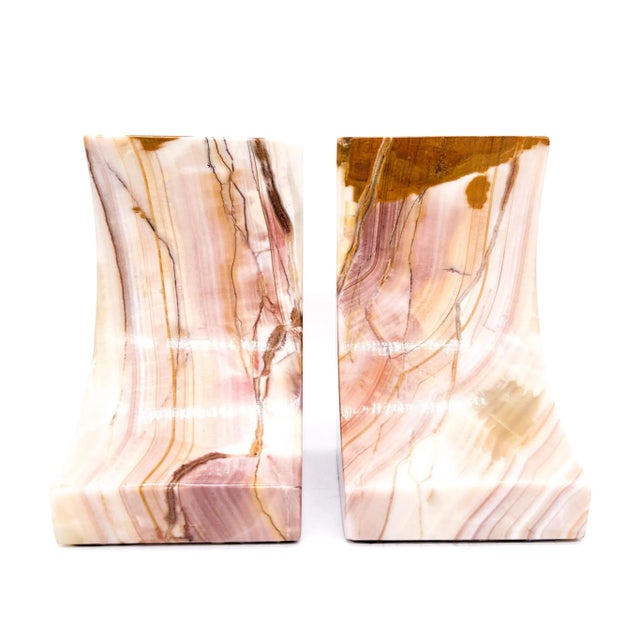 Vintage Pink & Honey Onyx Bookends – Sculptural Stone Pair – Organic Modern / Desert Chic For Sale - Image 4 of 11