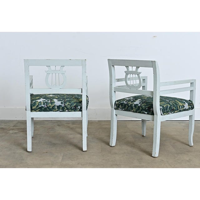 19th Century 19th Century Pair of Biedermeier Painted Armchairs in New Upholstery For Sale - Image 5 of 10