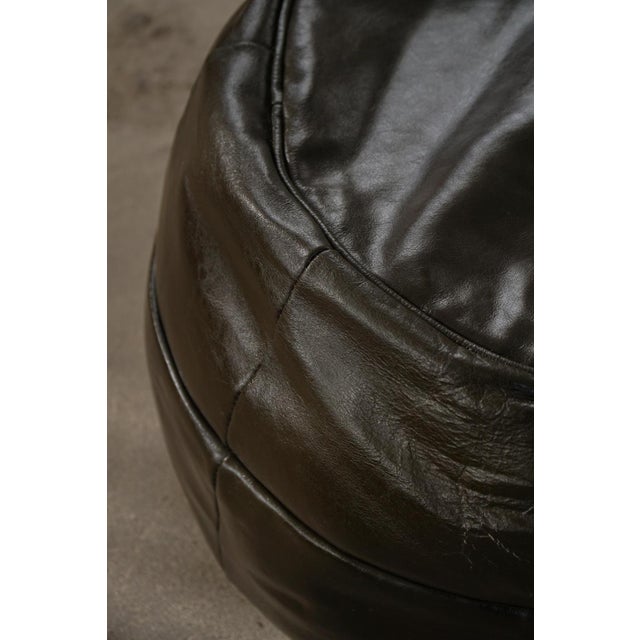 Vintage French Black Leather Pouf with Slouchy Form, 1960s For Sale - Image 15 of 18