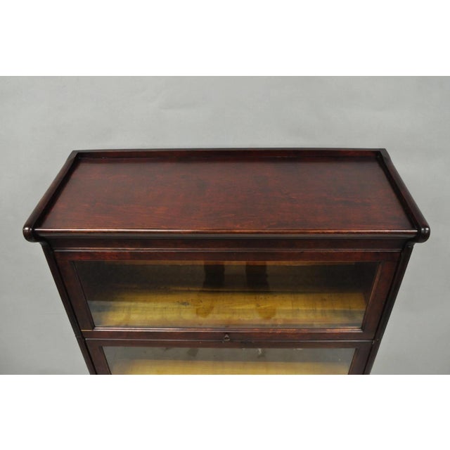Wood Antique Mahogany 4 Section Barrister Bookcase Glass Door Stacking Lawyer Cabinet For Sale - Image 7 of 16