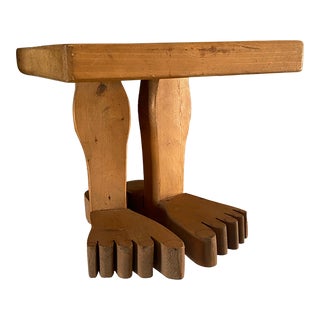 1970s Vintage Handmade Wood “Foot Stool” For Sale