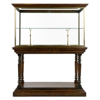 Freestanding Display Case in Solid Wood and Brass, Early 20th Century For Sale