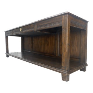 Finished Back Solid Oak c1970s 78" Long One Drawer Console Sofa Table For Sale