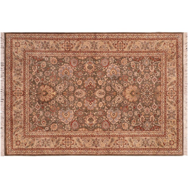 Green Floral 1990's Pak-Persian Green/Taupe Wool Rug - 6'1'' X 8'10'' For Sale - Image 8 of 9