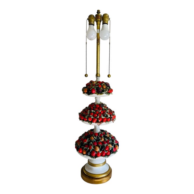 Vintage Italian Made Porcelain Three Tier Fruit Platter Large Lamp For Sale