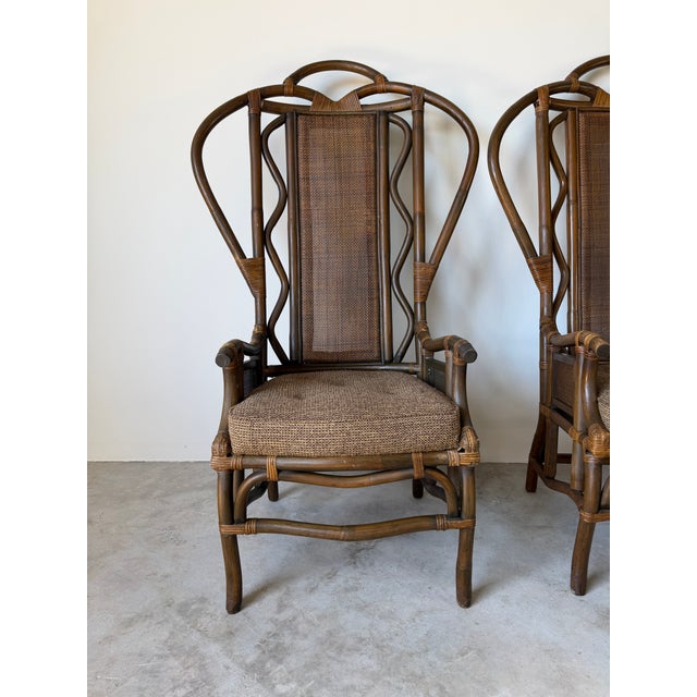 1970s Vintage Bent Rattan & Wicker High Back Chippendale Style Arm Chairs - A Pair For Sale - Image 5 of 18
