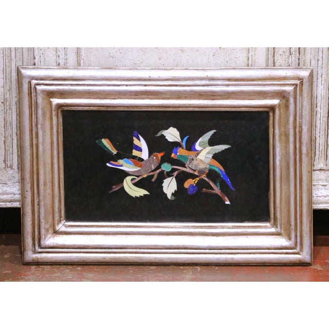 Mid 20th Century Mid-Century Italian Pietra Dura Bird Wall Plaques in Silvered Frames, Set of 4 For Sale - Image 5 of 18