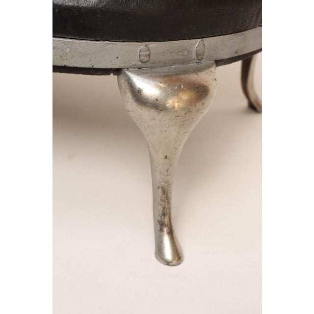 Art Deco Black Leather Footstool With Cabriole Cast Metal Legs For Sale - Image 12 of 16
