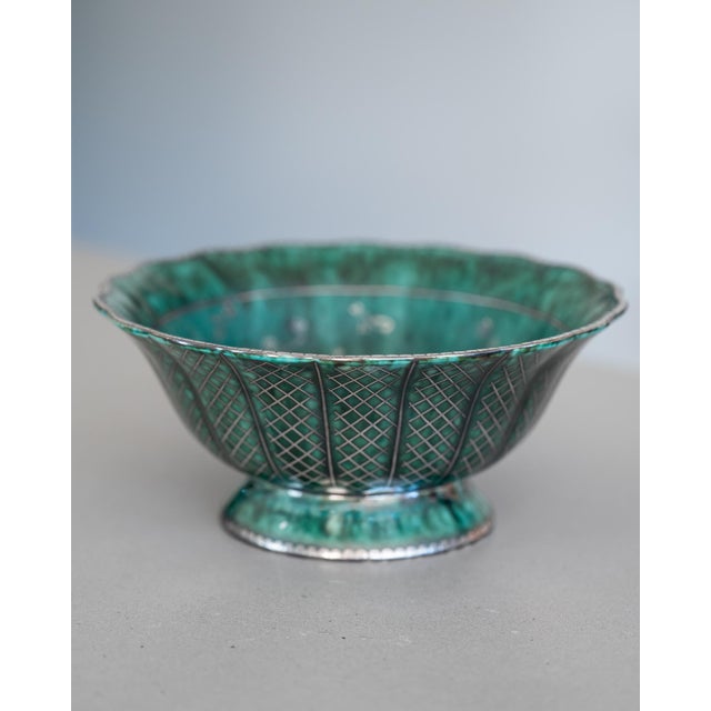 Green Argenta Bowl with Silver Decoration by Wilhelm Kåge for Gustavsberg, Sweden, 1949 For Sale - Image 8 of 8