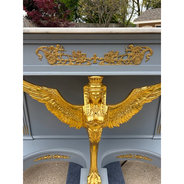 A Pair of Empire Revival Consoles With Gilded Sphinxes and Marble Tops For Sale - Image 15 of 17