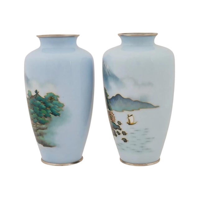 Vintage Japanese Cloisonne Enamel Mount Fuji Vases For Sale In New York - Image 6 of 8