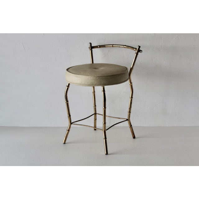 Hollywood Regency Vintage 1970s George Koch Gold Finish Faux Bamboo Vinyl Padded Swivel Vanity Stool Hollywood Regency For Sale - Image 3 of 16