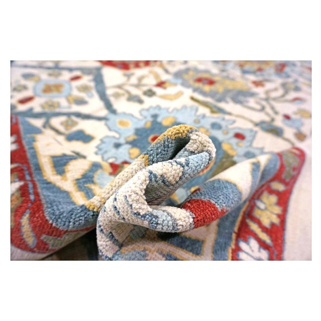 Afghan Sultanabad Wool 13x16 Ivory, Red & Light Blue Handmade Area Rug #1143763 For Sale - Image 11 of 12