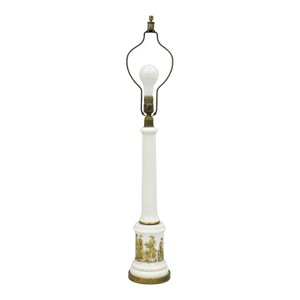 Vintage Italian Neoclassical Style White Milk Glass Empire Column Table Lamp