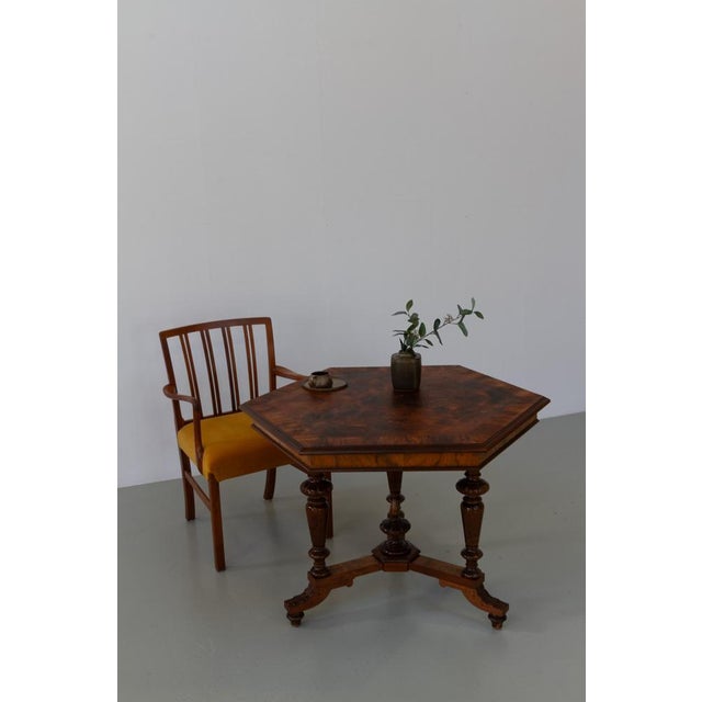 Antique Danish Hexagonal Walnut Burl Center Table, 1880s For Sale - Image 12 of 18