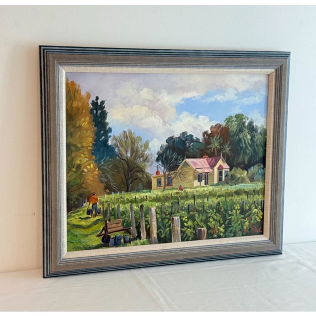 E. Papps Original Oil Painting Cottage in the Field – Signed For Sale - Image 4 of 12