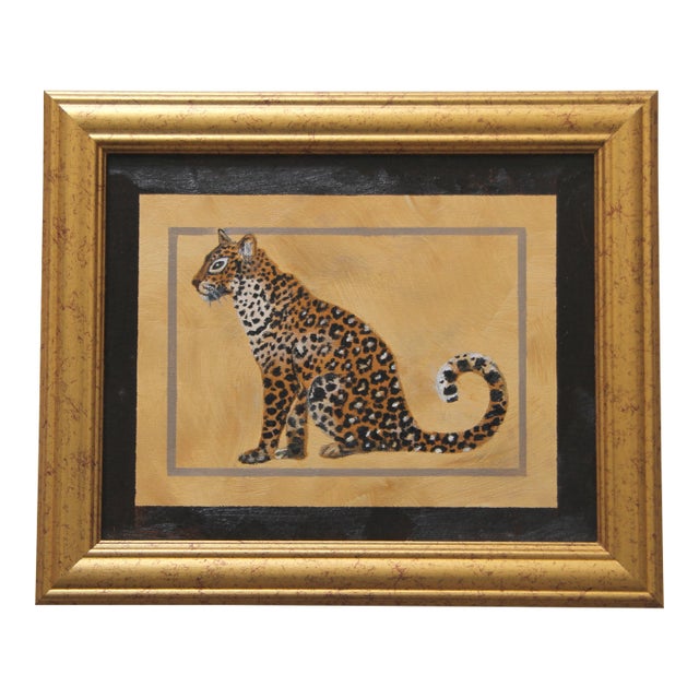 Leopard Style of Skilling British Colonial English Traditional Realism Sienna Goldenrod Yellow Brown Original Oil Painting Cleo Plowden For Sale