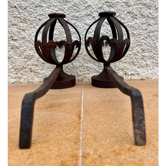 Pair of Spanish Forged-Iron Basket Andirons, circa 1900 For Sale - Image 14 of 15