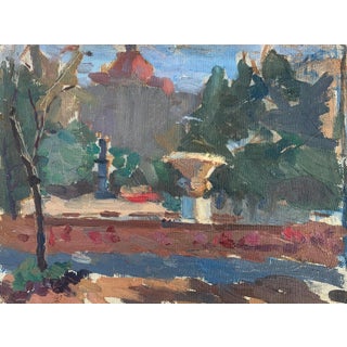 Vintage Urban Oil Painting: Ukrainian Cityscape, 1960 Art For Sale