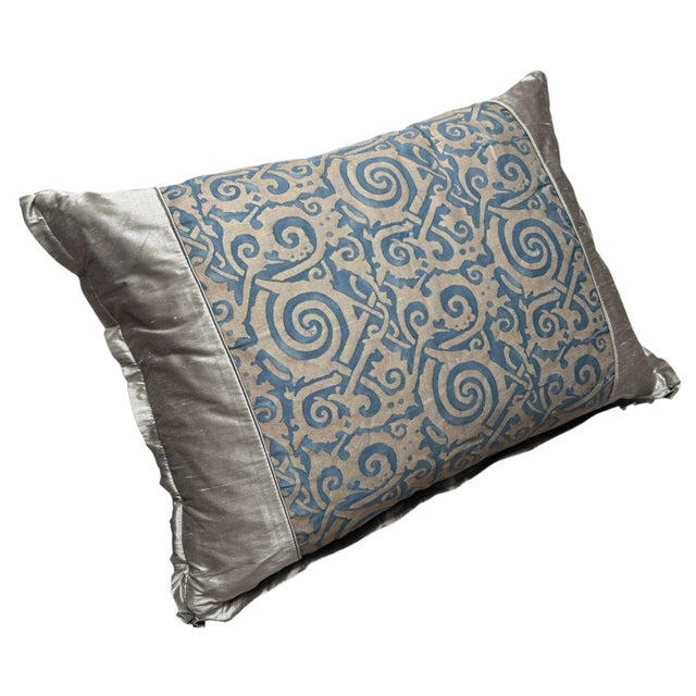 Italian Authentic Fortuny Blue & Silver Italian Down Filled Designer Pillow - 1 of 2 For Sale - Image 3 of 4