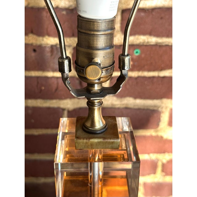 Mid Century Modern Stacked Lucite & Marble Table Lamps For Sale - Image 11 of 12