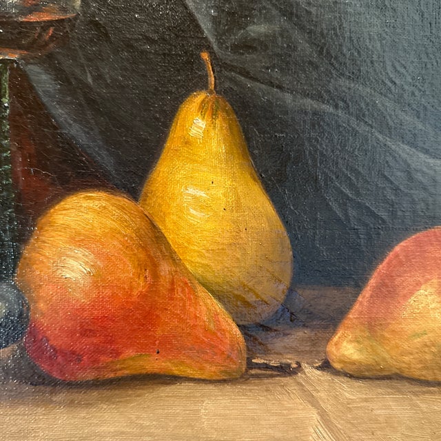 Antique a Fruit Still Life Oil Painting With Antique Carved Wood Frame For Sale - Image 9 of 10