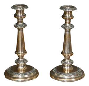 Victorian Sheffield Plate Candlesticks, Set of 2