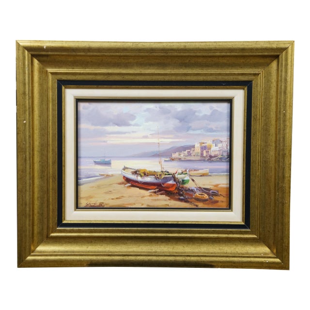 Salvador Caballero 'Costa Brava' Coastal Landscape Seascape Harbor Painting 22" For Sale