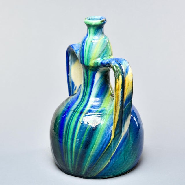 Art Nouveau French Vallauris Double-Handled Ceramic Ewer, Signed D. Ditto For Sale - Image 3 of 11