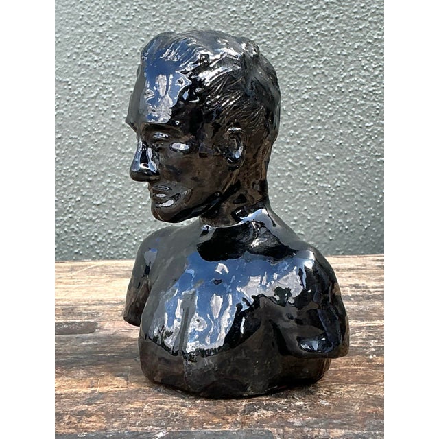 Vintage Glazed Ceramic Bust of Man For Sale - Image 12 of 12