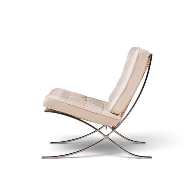 Knoll Mies Van Der Rohe for Knoll Mid Century Barcelona White Leather Lounge Chair For Sale - Image 4 of 10