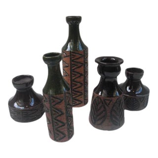 Mid Century Modern Collection of Laholm Kermik Swedish Ceramic Pottery- 5 Pieces For Sale