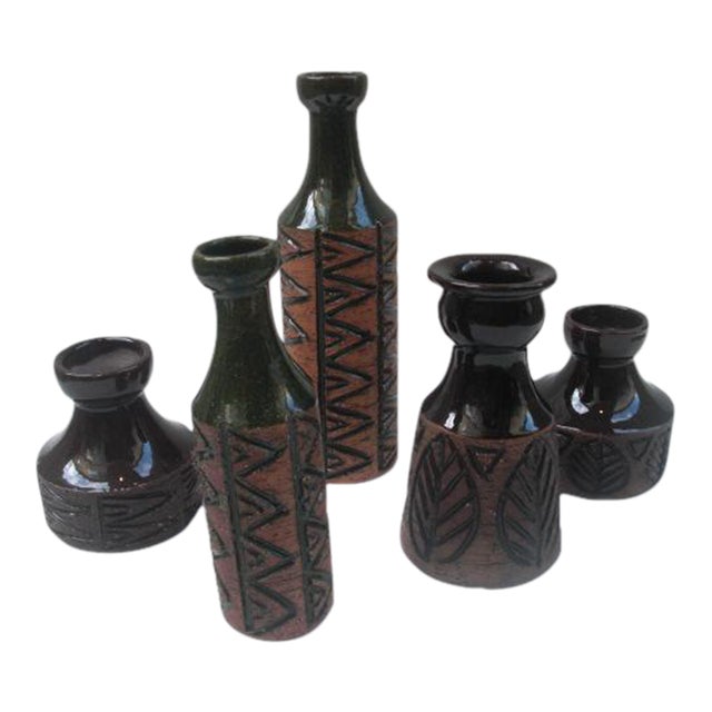 Mid Century Modern Collection of Laholm Kermik Swedish Ceramic Pottery- 5 Pieces For Sale
