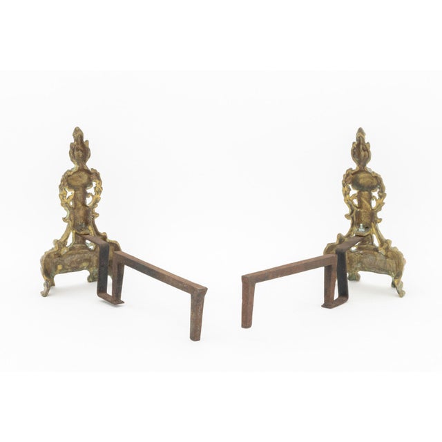 Metal French Empire Style Brass Chenets, Pair For Sale - Image 7 of 7