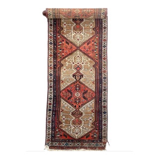 1920's Camel Hair Terracotta, Blue, Camel, Beige & Lime Green Runner Rug 3.4 X 16.3 For Sale
