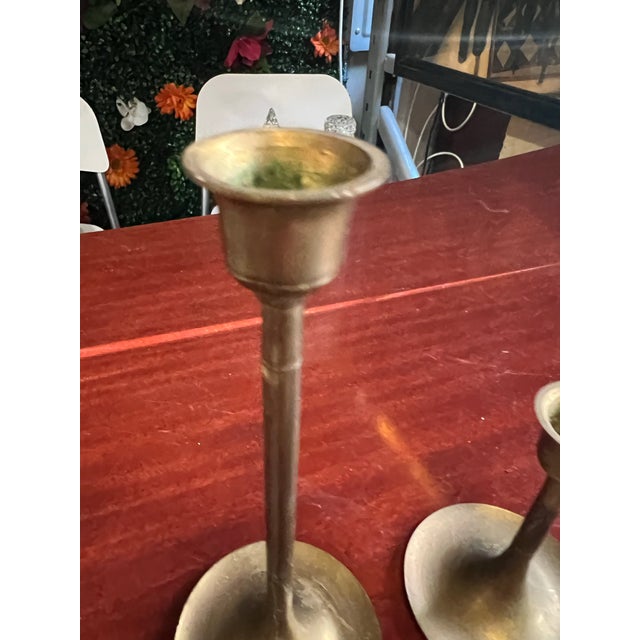 1970s 1970s Trio of Simple Brass Skinny Candlestick Holders For Sale - Image 5 of 7