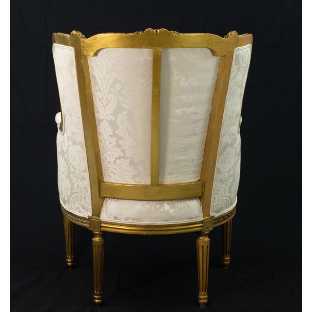 Cream Late 19th Century New Scalamandre Silk Upholstery Louis XV-Style Carved Gilt Wingback Armchair For Sale - Image 8 of 11