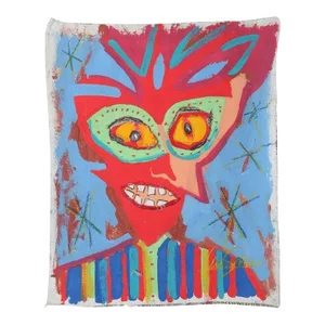 1999 “Yellow With Confusion” Neo Expressionist Folk Art Painting on Mixed Media by Julie Hermoso