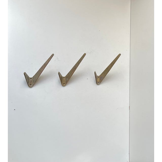 Mid-Century Modern Asymmetrical Brass Coat Wall Hooks by Hertha Baller, 1950s, Set of 3 For Sale - Image 9 of 10