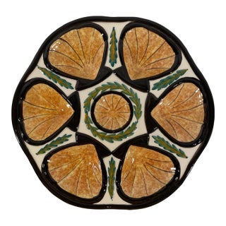 Vintage French Majolica Saint Jean De Bretagne Oyster Plate For Sale