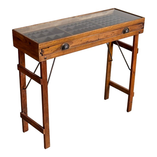 Vintage Letterpress Tray Top Console Table For Sale