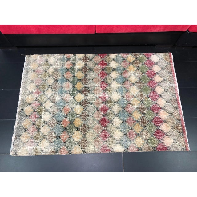 Red Vintage Geometric Design Turkish Handmade Multicolor Rug For Sale - Image 8 of 11