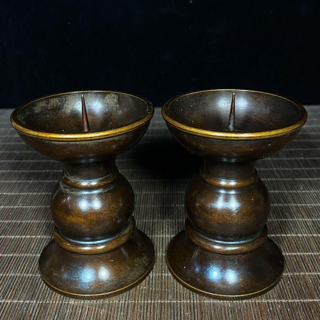 Pair of Vintage Brass Candlesticks - Asian Altar Candle Holders For Sale - Image 9 of 9