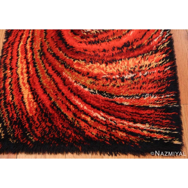 Mid-Century Modern Nazmiyal Collection Red Vintage Swedish Rya Shag Deco Rug For Sale - Image 3 of 6