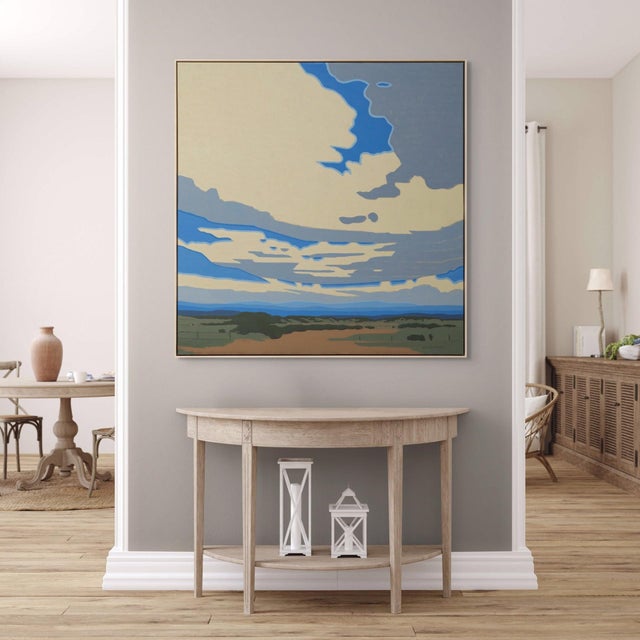 Bluffs West by Michael Magrin | Oil on canvas Landscape with blue sky and distant hills. For Sale - Image 4 of 5