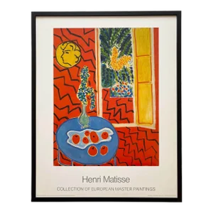 Henri Matisse Vintage 1986 Lithograph Print Framed Modernist Poster " Interieur Rouge - Nature Morte Sur Table Bleue " 1947