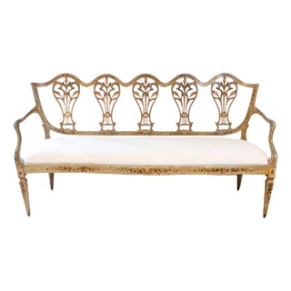 Venetian Late 18th Century Painted and Gilt Sofa with Floral and Lyre Motifs For Sale