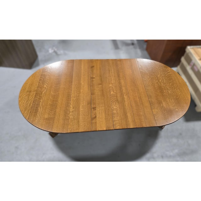 1876 Dining Table "Lady Liberty", Hand Carved Quarter Sawn Oak With 12 Leaves For Sale - Image 13 of 13