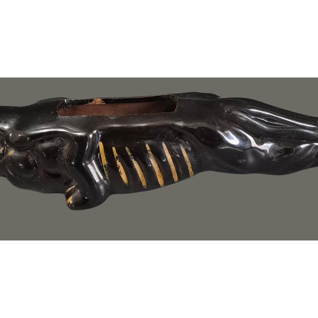 Vintage 50s Glazed Terra-Cotta Pottery Black Panther Small Succulent Planter For Sale - Image 9 of 14