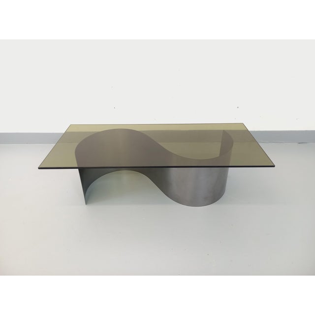 Vintage Space Age Rectangular Coffee Table in Steel and Smoked Glass, 1970s For Sale - Image 12 of 17